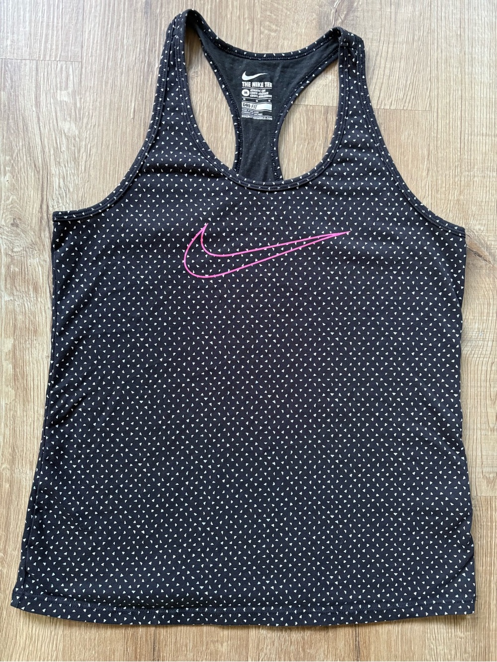 Nike Women's Black Tank Top with Pink Swoosh and Micro Triangle Print Sz medium